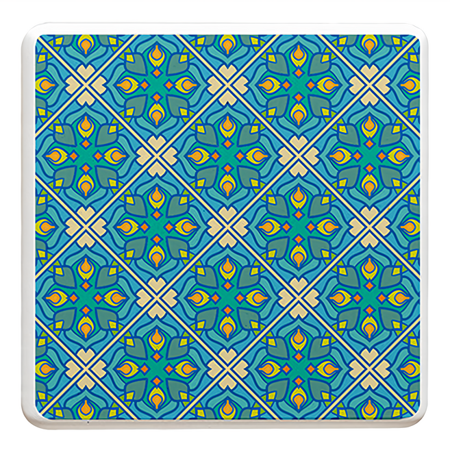 收納王妃 花磚系列 方形杯墊, 1個, 藍綻放