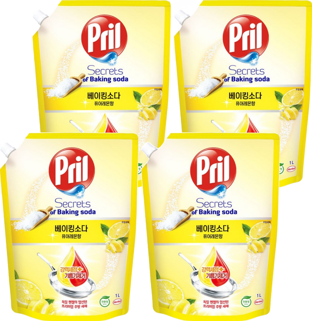 Pril 淨麗 小蘇打高效洗碗精 補充包 檸檬, 1L, 4包