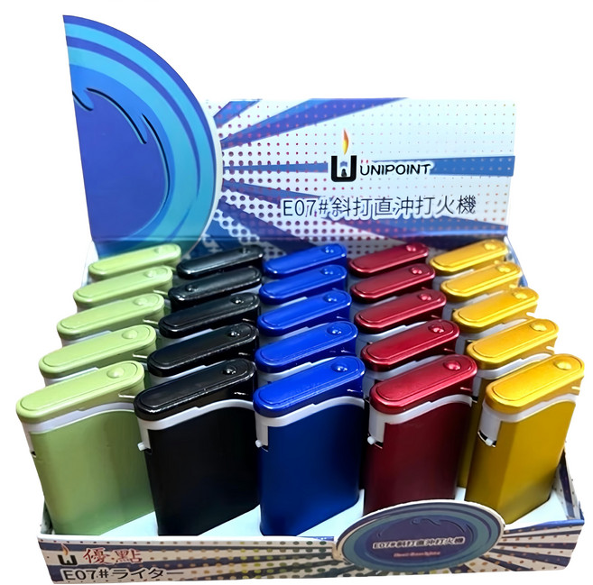 UNIPOINT 優點 LIGHTER 斜打直沖打火機 25支, 綠色 + 黑色 + 藍色 + 紅色 + 黃色, 1盒