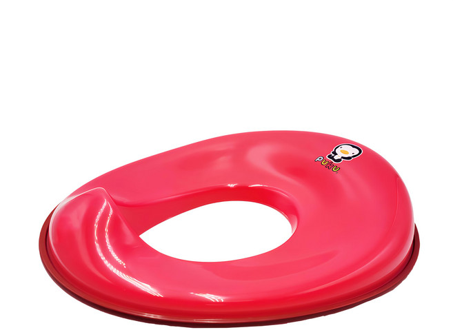 PUKU 藍色企鵝 兒童專用輔助便座 舒適坐墊 可固定成人馬桶 防滑設計, 紅色