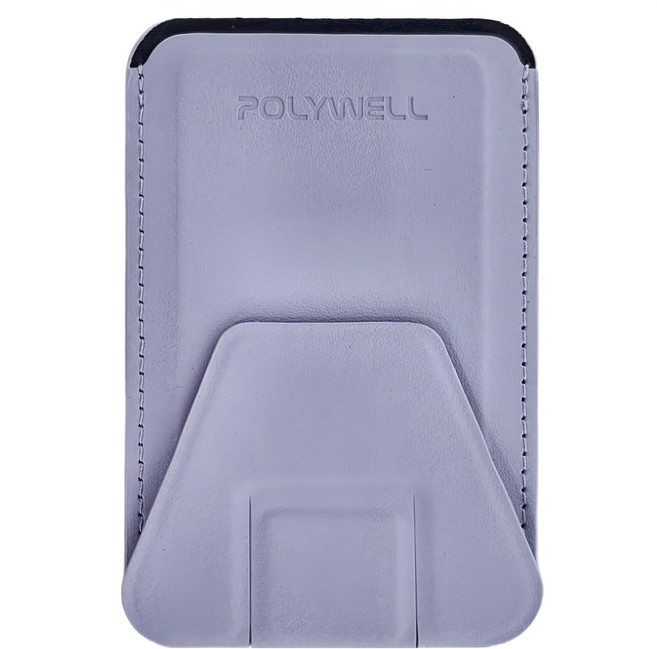POLYWELL 寶利威爾 磁吸式手機支架 Magsafe 卡夾 卡包 折疊式 皮革質感 適用iPhone PW15-T65-0276, 淺紫色, 1個