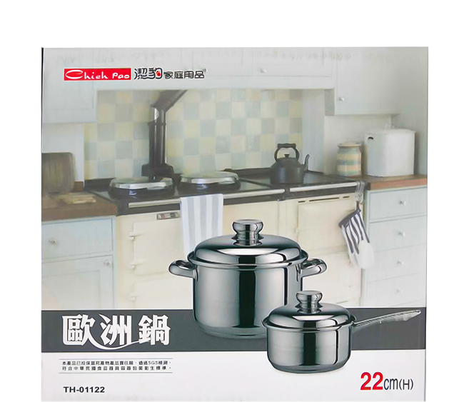 Chieh Pao 潔豹 304不銹鋼 歐洲鍋 雙耳湯鍋 5L, 22cm, 銀色, 1個