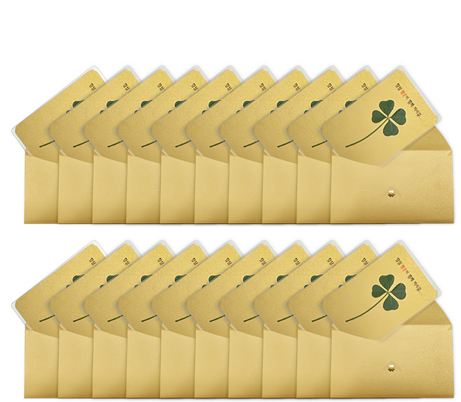 Lucky Symbol 幸運四葉草真花鍍金卡片組 (卡片20入+信封20入), 1組, 金子
