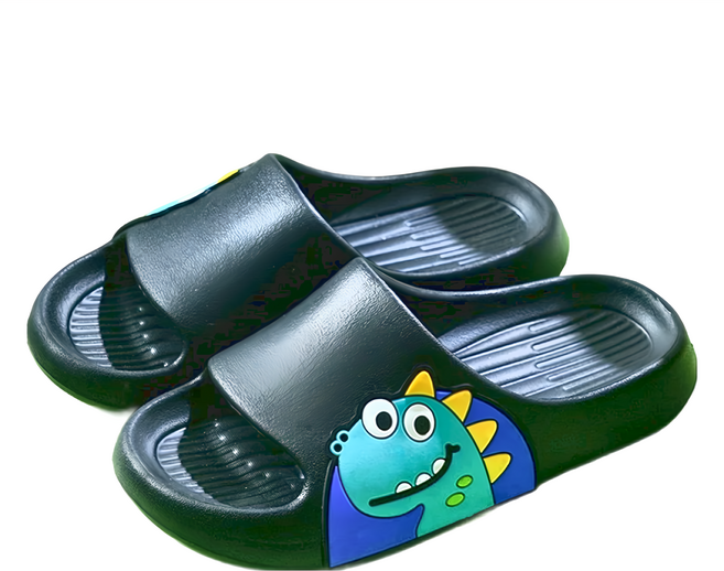 輕量休閒拖鞋 卡通恐龍圖案 PCU+EVA材質 韓國設計中國製, 36~37, 酷黑恐龍, 1雙
