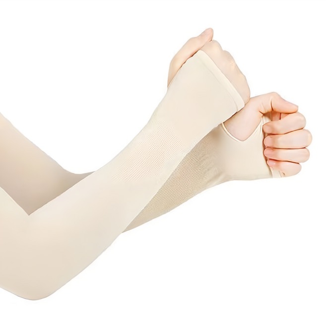 PORA BELLA 男女款運動戶外防曬輕薄高彈冰涼袖套 UVS011, 拇指膚, 2雙