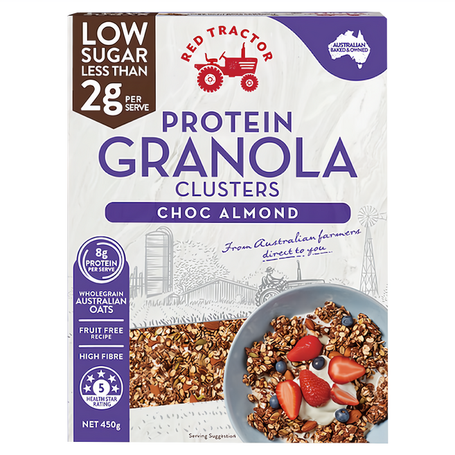 RED TRACTOR 紅色拖拉機 低糖烘烤堅果穀物燕麥片 巧克力杏仁 高纖 澳洲烘焙, 450g, 1個