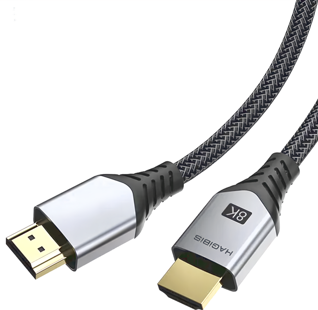 HAGiBiS 海備思 編織鍍金頭HDMI 2.1版8K高畫質傳輸線 48Gbps 8K/60Hz、4K/120Hz向下兼容, 2m, 1條