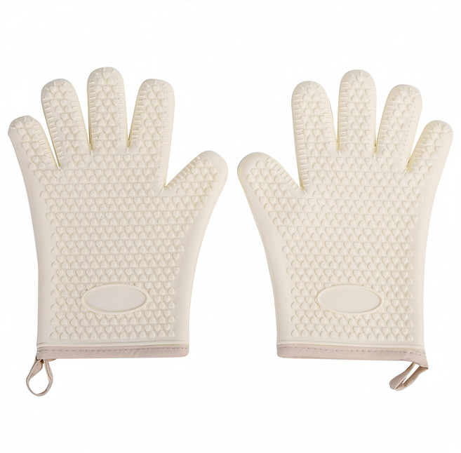 Homely Zakka 北歐加厚耐高溫防水隔熱烘焙防燙手套 矽膠+棉材質, 奶油白色, 1雙