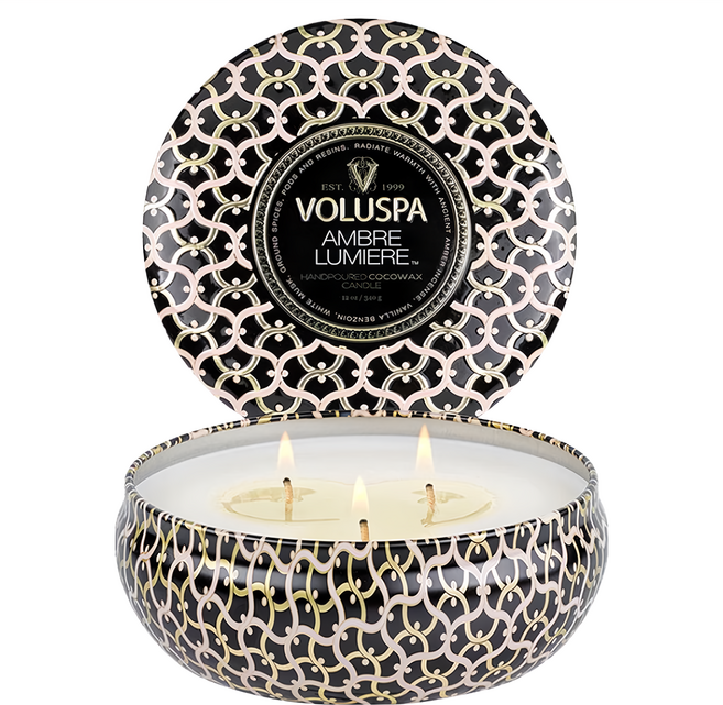 VOLUSPA 3芯錫蠟燭, 琥珀香草, 340g, 1個