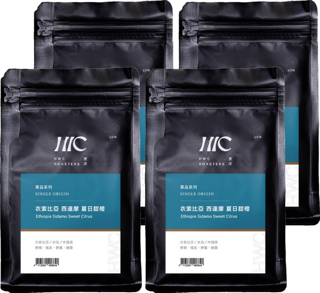 HWC 黑沃咖啡 衣索比亞西達摩 夏日甜橙 咖啡豆, 咖啡豆(無研磨), 227g, 4包