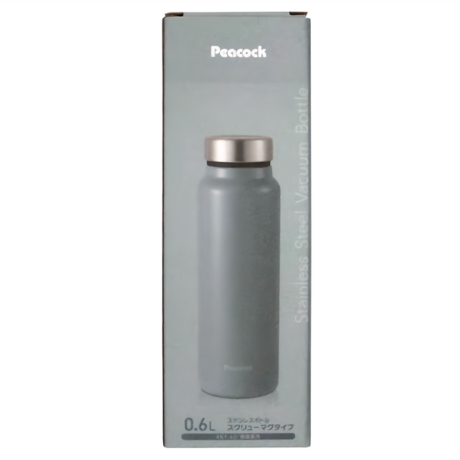 Peacock 日本孔雀 商務休閒 不鏽鋼保冷保溫杯 輕量化設計 AKY-60-ADS, 灰藍, 600ml, 1個