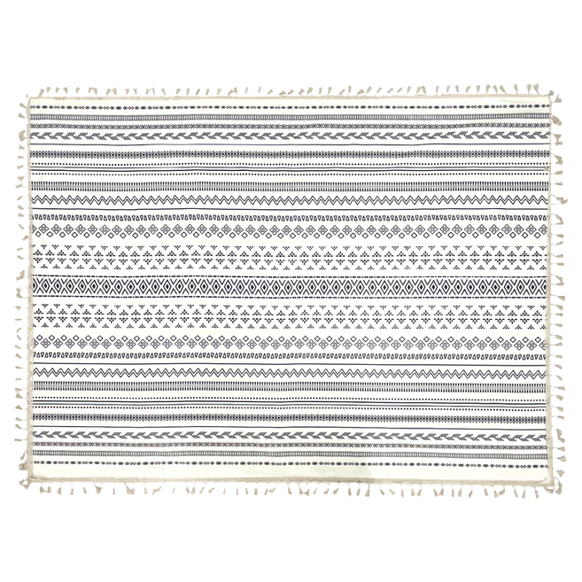 Homely Zakka 波西米亞棉麻流蘇桌巾 黑白幾何, 180 x 140cm, 1個