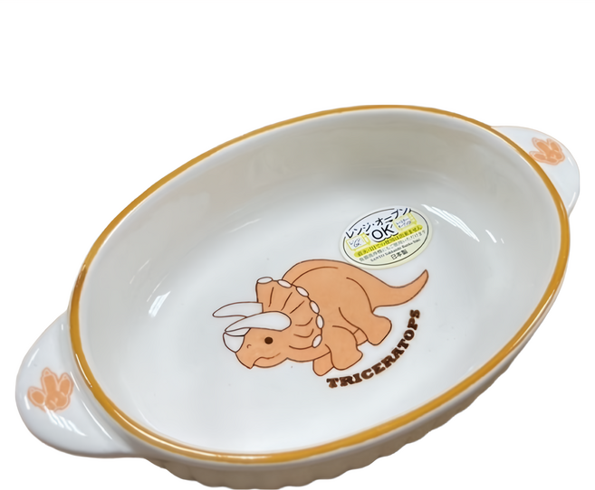 陶瓷焗烤盤 - 可用於烤箱、微波爐和洗碗機, 三角龍 白色 + 橘色, 1個