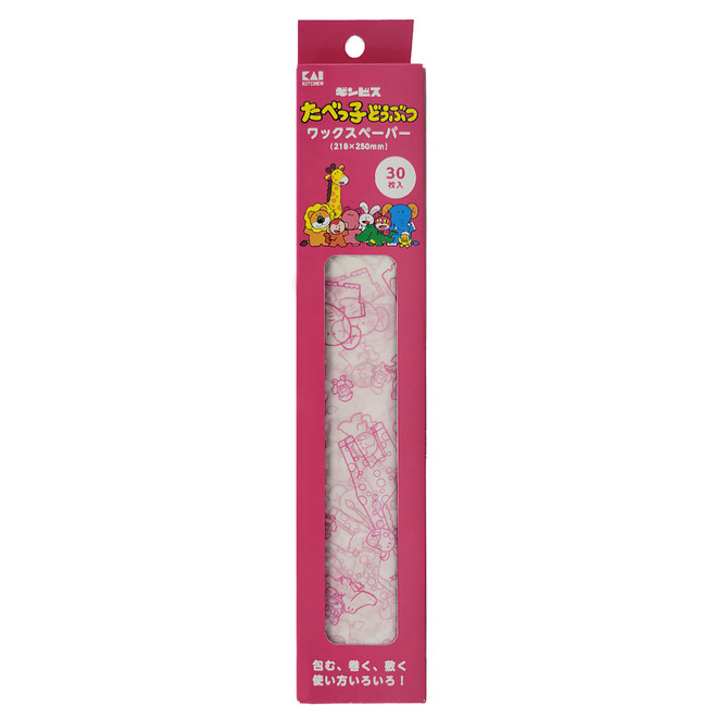 KAI 貝印 KITCHEN 點心包裝防油蠟紙 Tabekko Animal 動物圖案 粉紅 218x250mm, 1個, 30枚