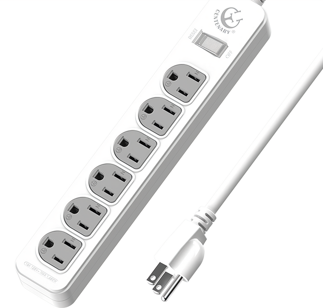 CENTENARY 成電牌 1切6座15A延長線 3孔, 6.3m, 白色, 1條