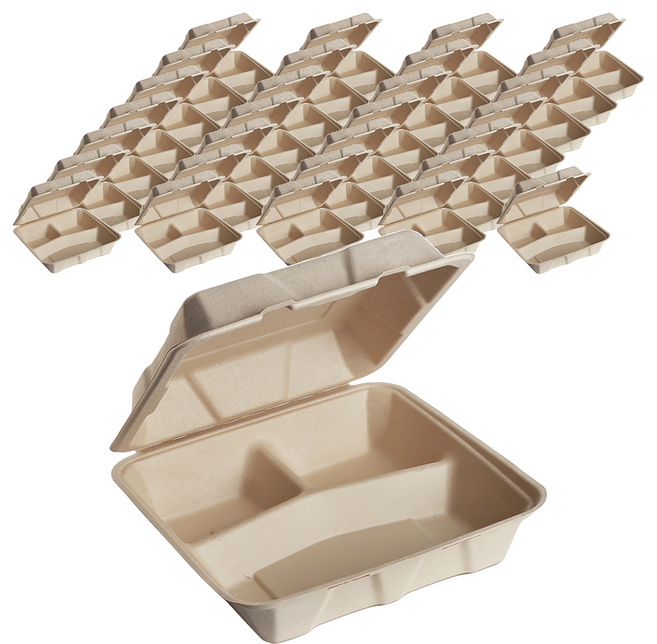 HJ 禾啟 植纖 連體3格餐盒 12號 9吋, 50個, 4組