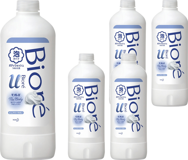 Biore 蜜妮 台灣公司貨 高彈潤沐浴慕絲 清新皂香 補充瓶, 450ml, 5瓶