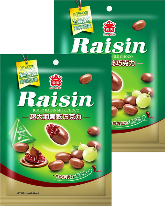 義美 超大葡萄乾巧克力 三角包, 144g, 2袋