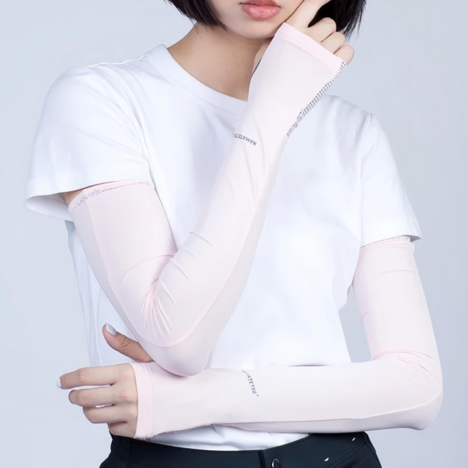 NAMATETSU 生鐵 女款手掌防滑設計防曬冰涼袖套, 粉色, 1雙