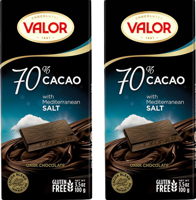 西班牙 VALOR 70%海鹽黑巧克力片, 100g, 2片