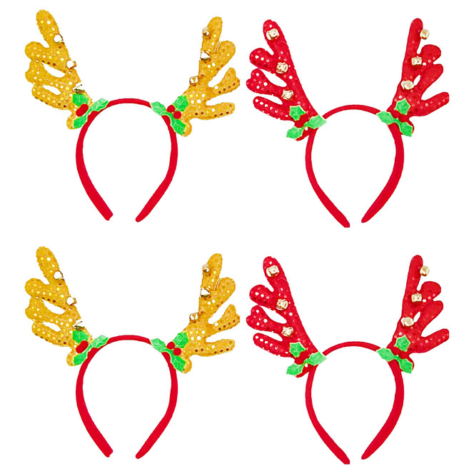 亮片麋鹿角加鈴鐺頭飾, 黃色 + 紅色, 4個