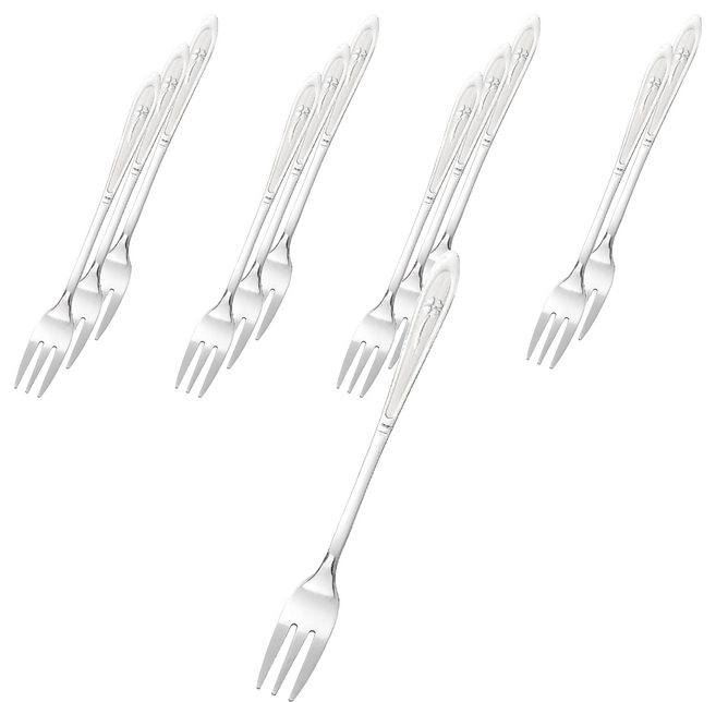 百貨 King 小叉 甜點叉 水果叉 叉子 13.6 x 1.5cm, 銀色, 12個