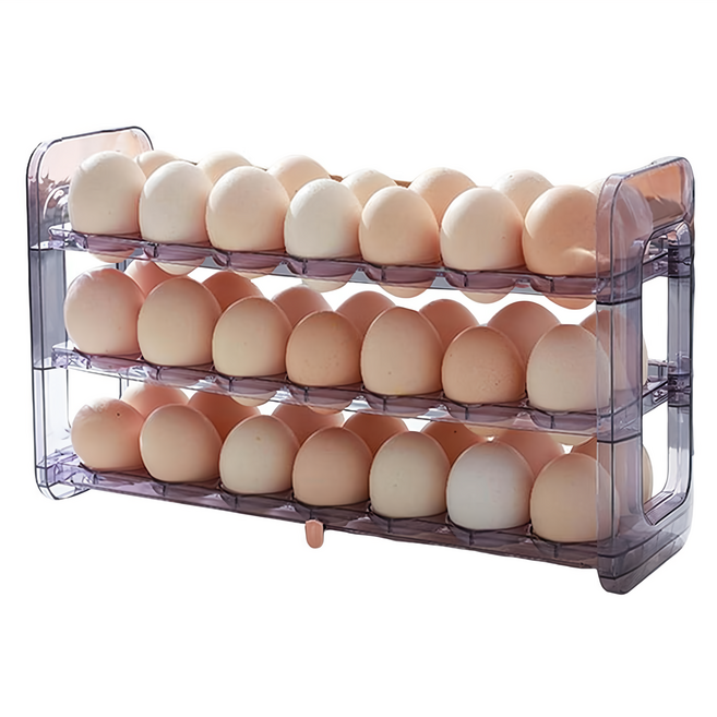 冰箱側門翻轉式三層雞蛋收納架, 紫色, 1個