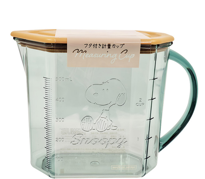 nishiki 錦化成 量杯附蓋 史努比 Snoopy 670ml 耐冷/耐熱材質, 綠色, 1個
