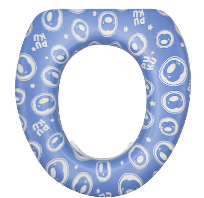 PUKU 藍色企鵝 舒適便座 可愛鴨鴨圖案 厚實彈性座墊 柔軟防水, 藍色