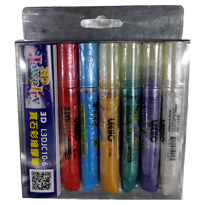 LEEHO 3D寶石彩繪膠筆 L3DJC10-6 10g, 紅色 + 藍色 + 金色 + 綠色 + 紫色 + 白色, 1組