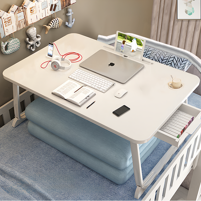 費歐家 折疊電腦桌 抽屜款, 珍珠白