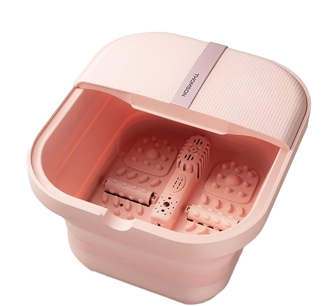 THOMSON 湯姆盛 多功能摺疊加熱/衝浪足浴桶 TM-BM06S 智能恆溫加熱 採用衝浪式水流 按摩滾輪 PTC加熱裝置和水電分離系統, 粉色