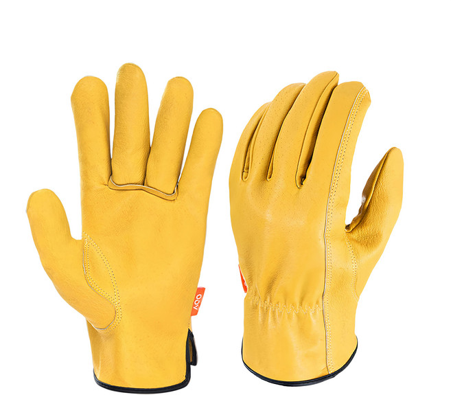 AHOYE 全防護牛皮工作防護手套/防割手套/安全手套/止滑手套, 1雙, 黃色