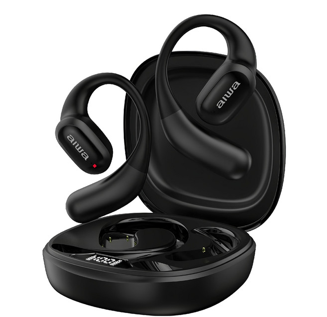 Aiwa 愛華 開放式真無線藍牙耳機 ENC降噪 IPX4防水等級 8小時播放/通話時間, AT-H10AERO-B, 黑色