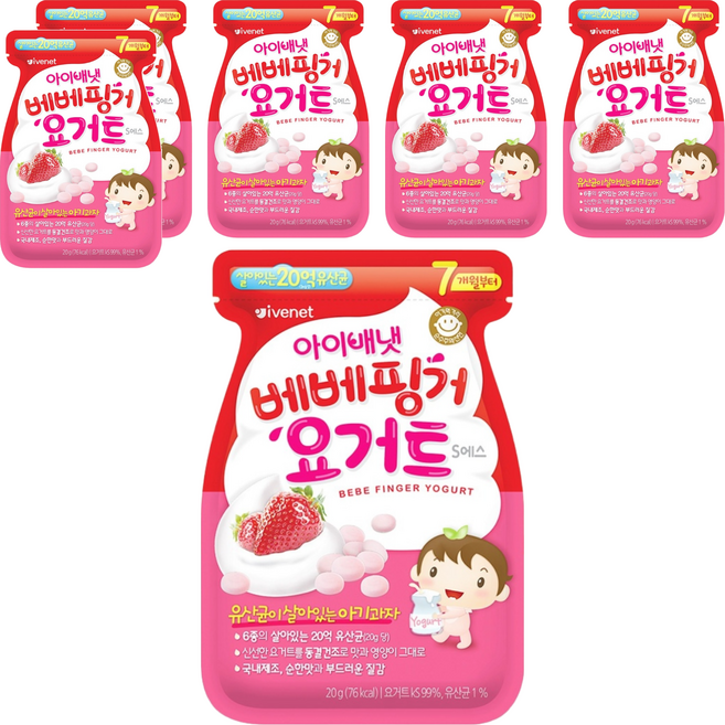 韓國 ivenet 優格豆豆餅 7個月以上, 草莓, 20g, 6包