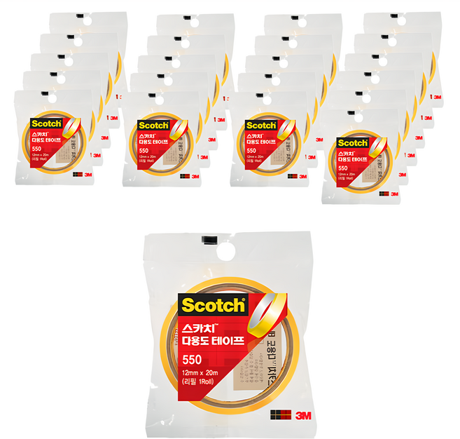3M Scotch 多用途膠帶 550 替換帶 20m x 12mm, 透明, 22個