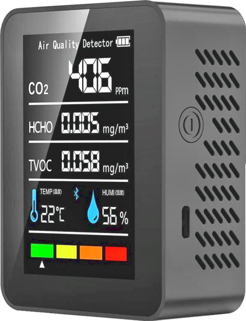 REQIR 空氣檢測儀五合一溫濕度 黑色, 1個
