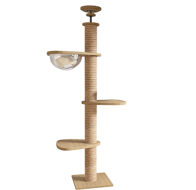 毛皇上 頂天立地貓爬架 新款J 附頂部緩衝泡棉墊, 木色, 1組