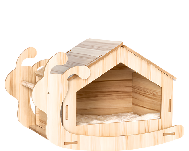 毛孩的秘密生活 貓房仲 搖擺蝸牛屋 (寵物床/貓床/小木屋/貓屋) CDT1-650939, 搖擺蝸牛屋 木紋色, 1個