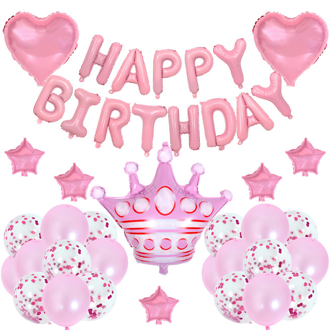 HBD氣球套組 41顆, 粉色, 1組