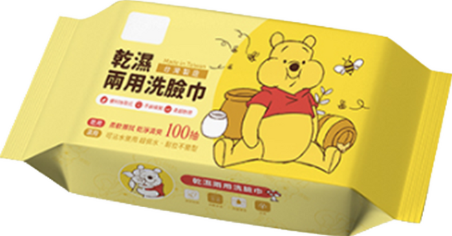 KOgi 宏瑋 迪士尼 乾濕兩用洗臉巾 100張, 維尼蜂蜜, 1包