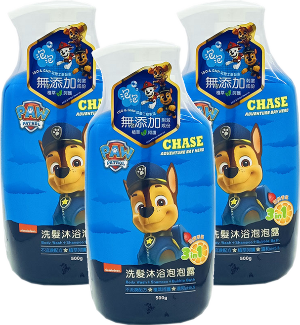 nickelodeon 汪汪隊立大功 兒童洗髮沐浴泡泡露 甜橙香氛, 500g, 3瓶