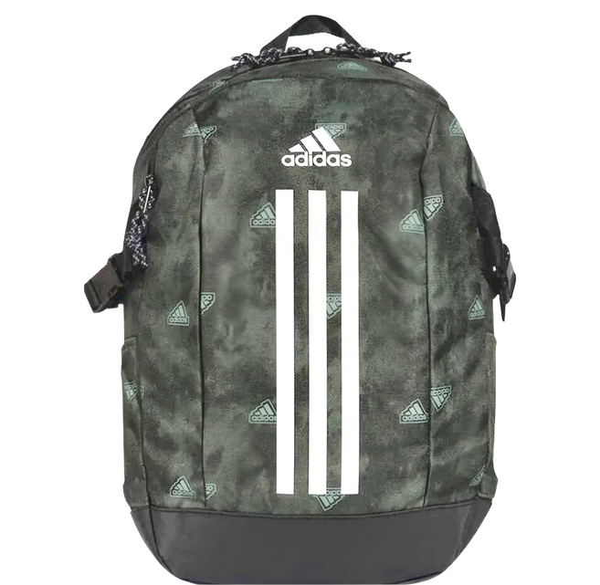 adidas 愛迪達 POWER AOP 後背包, 黑色 + 綠色 + 白色