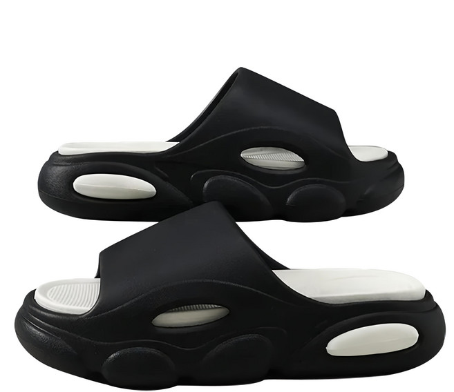 超厚造型踩屎感 拚色EVA軟底防滑耐磨拖鞋, 44~45, 黑色