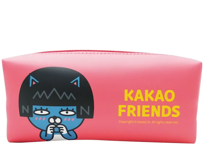KAKAO FRIENDS PU 筆袋 皮革質感寬底袋 輕巧便利, Neo 桃紅, 1個