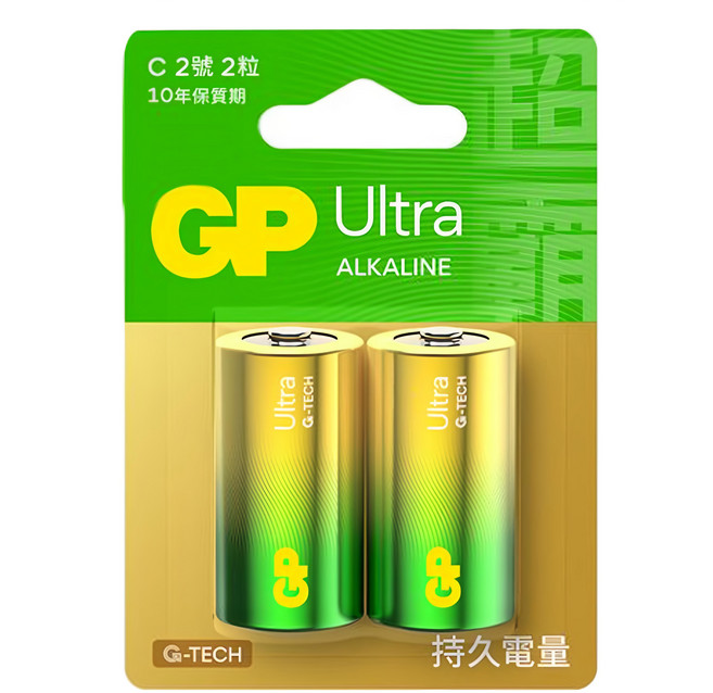 GP Batteries 超霸 特強鹼性電池2號 10年保質期, 2個裝, 1組