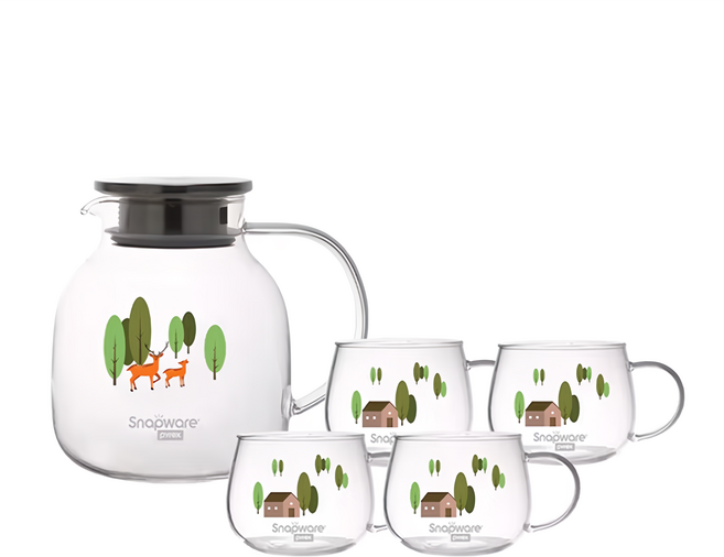 Corelle Brands 康寧餐具 Snapware 耐熱玻璃茶壺組, 茶壺 + 茶杯4個, 透明色, 1組