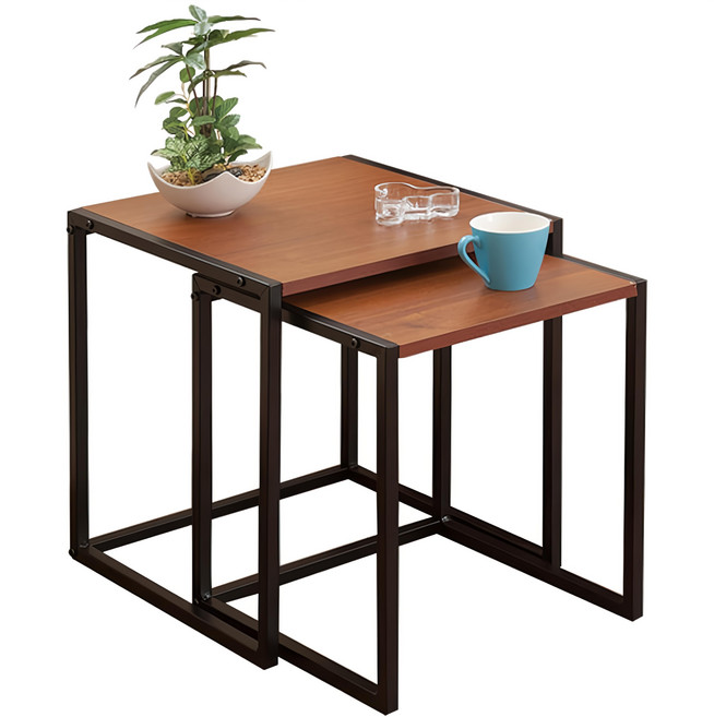 C&B 理由屋良品生活 Justice 茶几邊桌兩套桌 大桌40 x 40 x 44cm 3.2kg + 小桌35 x 35 x 40.5cm 2.7kg, 木色 + 黑色