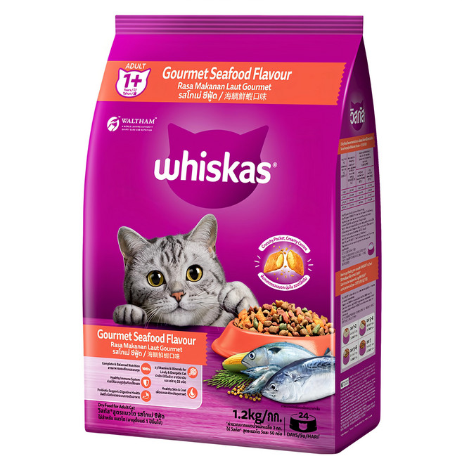 whiskas 偉嘉 貓乾糧, 海鯛鮮蝦口味, 1.2kg, 1袋