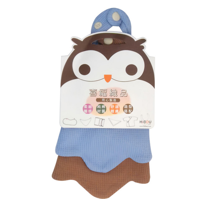 HiBOU 喜福 純棉鬆餅格 花朵造型吸水圍兜兜 2 x 19cm, 藍海洋 + 巧克力豆, 2入, 1組